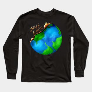 Burning Earth Globe - Save Earth For Earth Day Long Sleeve T-Shirt